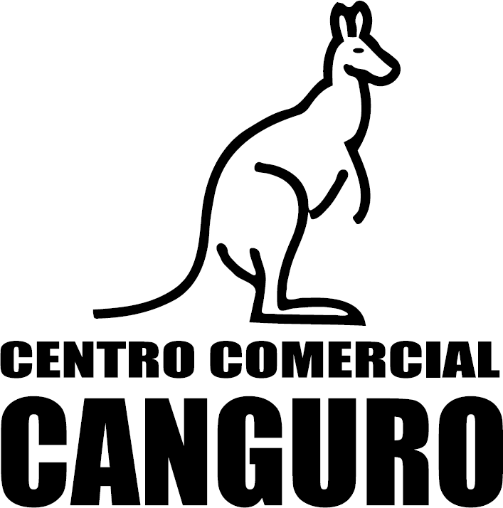 Logotipo del Centro Comercial Canguro, un canguro dibujado en un trazo con letras grandes debajo